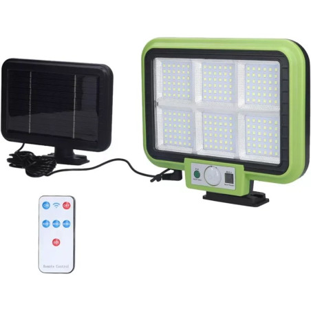 Zielono-czarna lampa solarna z 216 diodami LED, panel solarny z kablem i pilot