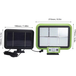 Zielono-czarna lampa solarna z 216 diodami LED, panel solarny z kablem i pilot