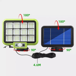 Zielono-czarna lampa solarna z 216 diodami LED, panel solarny z kablem i pilot