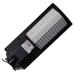 Czarna latarnia solarna LED z panelem słonecznym i pilotem do sterowania, widok z przodu i tyłu