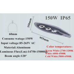 Szara aluminiowa latarnia uliczna LED 150 W z trzema modułami LED i mocowaniem