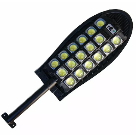 Czarna latarnia solarna z 527 diodami LED COB i panelem solarnym na spodzie