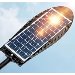 Czarna latarnia solarna z 527 diodami LED COB i panelem solarnym na spodzie