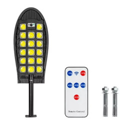 Czarna latarnia solarna z 527 diodami LED COB i panelem solarnym na spodzie