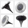 Cztery okrągłe lampy solarne LED z metalową ramą i szpikulcem do wbicia w ziemię
