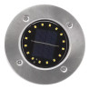 Cztery okrągłe lampy solarne LED z metalową ramą i szpikulcem do wbicia w ziemię