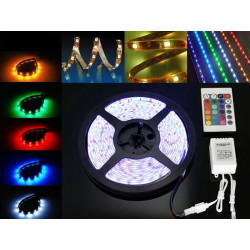 Zdjęcie taśmy LED 5m z 300 diodami RGB, pilotem i zasilaczem 12V