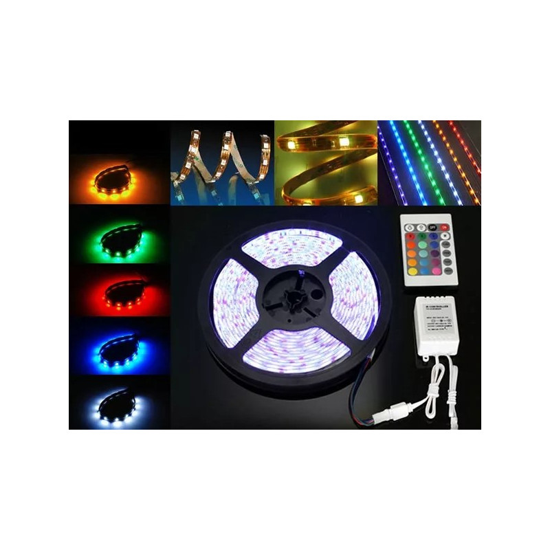 Zdjęcie taśmy LED 5m z 300 diodami RGB, pilotem i zasilaczem 12V