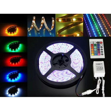 Zdjęcie taśmy LED 5m z 300 diodami RGB, pilotem i zasilaczem 12V