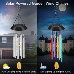 Solarne sopel LED z metalowymi dzwonkami i kolorowymi rurkami, wisząca dekoracja ogrodowa