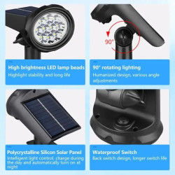 Czarny lampa solarna z wbijanym szpikulcem i panelem słonecznym na górze