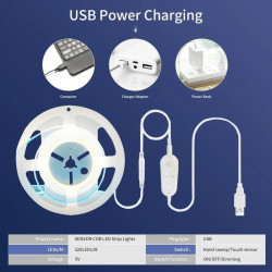 Zwinięta taśma LED COB 5m świecąca na biało neutralne z pilotem i przewodem USB