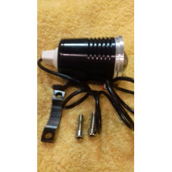 Halogen motocyklowy LED U4 z ringiem, kablem i włącznikiem, czarna obudowa ze srebrnym pierścieniem