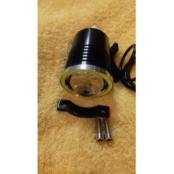 Halogen motocyklowy LED U4 z ringiem, kablem i włącznikiem, czarna obudowa ze srebrnym pierścieniem