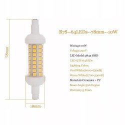 Żarnik LED R7S 6W 78mm ciepłe światło widok z boku i zbliżenie na trzonek