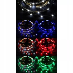 Zwinięta taśma LED RGB+W 5 metrów z widocznymi diodami 5050 i kablem złączem