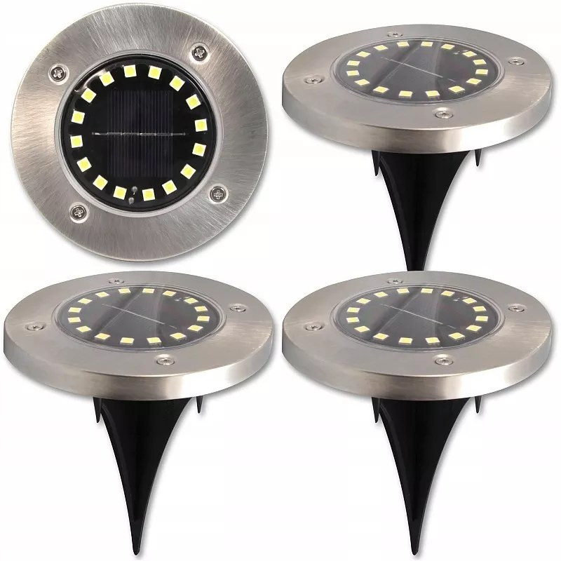 4 lampy solarne LED wbijane z 16 diodami SMD i metalową obudową