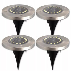 4 lampy solarne LED wbijane z 16 diodami SMD i metalową obudową