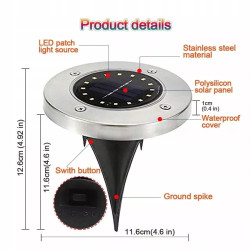 4 lampy solarne LED wbijane z 16 diodami SMD i metalową obudową