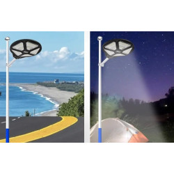 Latarnia solarna UFO z 850 diodami LED, czujnikiem ruchu i mocowaniem na rurę