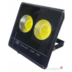 czarny halogen LED z dwoma żółtymi diodami COB, front z napisem flood light 100W