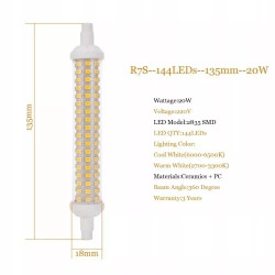 Żarnik LED z trzonkiem R7S o długości 135 mm z widocznymi diodami LED na obudowie