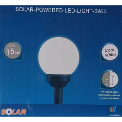 Biała kula LED solarna do ogrodu o średnicy 15 cm świecąca nocą