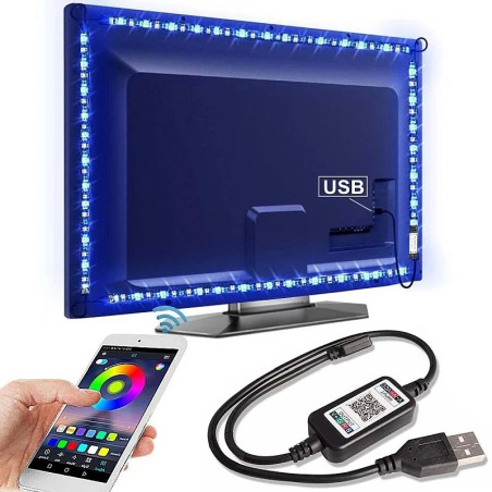 Taśma LED RGB 5 metrów z kablem USB i modułem sterowania Bluetooth podświetlająca telewizor