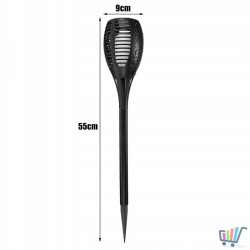 Czarna lampa ogrodowa solarna z efektem migoczącego płomienia LED, wysokość 55 cm