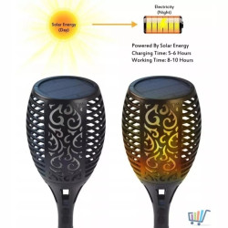 Czarna lampa ogrodowa solarna z efektem migoczącego płomienia LED, wysokość 55 cm