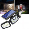 Lampa solarna LED z trzema modułami i panelem solarnym na czarnej obudowie