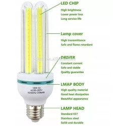 Żarówka LED 5W z trzema rurkami LED, biała podstawa z gwintem E27