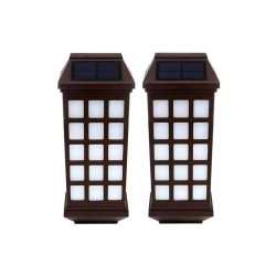 Zestaw dwóch brązowych lamp ściennych solarnych z białym światłem
