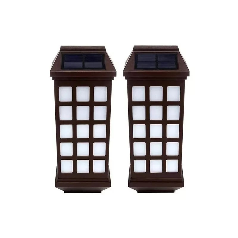 Zestaw dwóch brązowych lamp ściennych solarnych z białym światłem