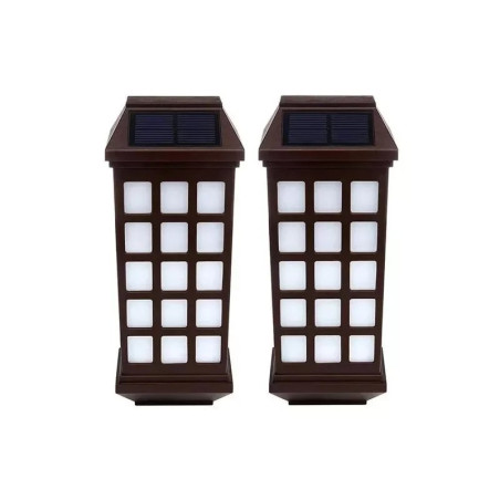 Zestaw dwóch brązowych lamp ściennych solarnych z białym światłem