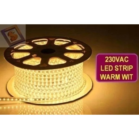 Taśma LED na rolce z diodami SMD 5050 emitująca ciepłe światło, zasilana 230V