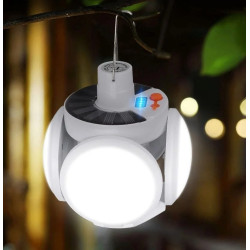 Przenośna biała lampka solarna LED składana z hakiem, świecąca nocą