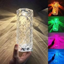 Kryształowa lampa LED o geometrycznym wzorze emitująca różnokolorowe światło