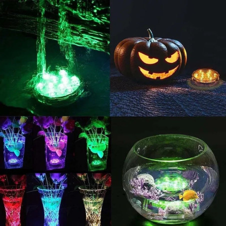 Podwodna lampka LED RGB świecąca różnymi kolorami w wodzie i jako podstawka pod drinki