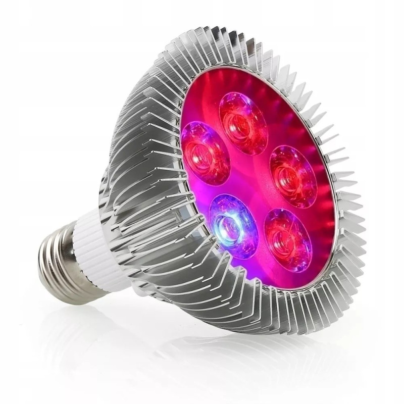 Żarówka LED do uprawy roślin z gwintem E27 i aluminiowym radiatorem, światło czerwono-niebieskie
