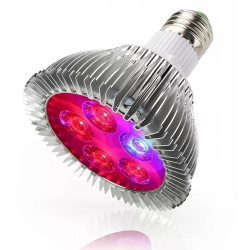 Żarówka LED do uprawy roślin z gwintem E27 i aluminiowym radiatorem, światło czerwono-niebieskie