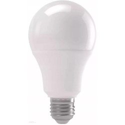Żarówka LED z gwintem E27 o klasycznym kształcie, biały klosz, oznaczenia producenta