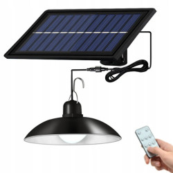 Wisząca lampa solarna czarna z białym wnętrzem i panelem solarnym na kablu oraz pilotem