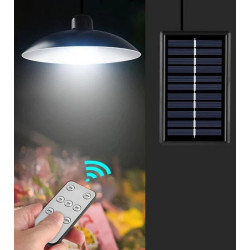 Wisząca lampa solarna czarna z białym wnętrzem i panelem solarnym na kablu oraz pilotem