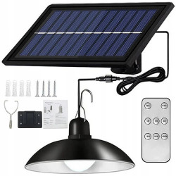 Wisząca lampa solarna czarna z białym wnętrzem i panelem solarnym na kablu oraz pilotem