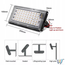 Halogen LED 50 W do upraw roślin emitujący różowe światło