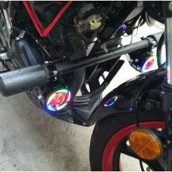 Zestaw dwóch halogenów motocyklowych U7C z kolorowymi pierścieniami i włącznikiem