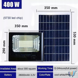 Czarny halogen LED 400W z reflektorem i panelem solarnym, widoczne złącze przewodu