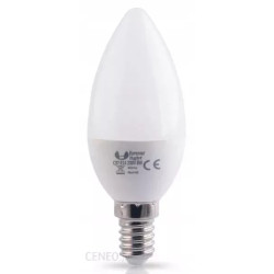 Biała żarówka LED w kształcie świecy z trzonkiem E14 i oznaczeniami producenta Forever light
