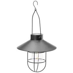 Czarna wisząca lampa z metalowym kloszem i żarówką filament